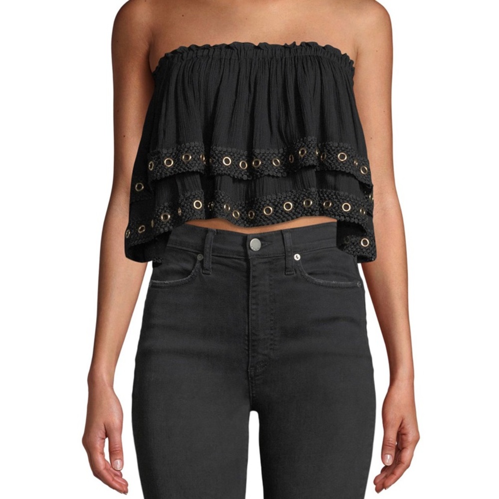 Anla strapless crop tube top with grommet trim MISA Los Angeles
